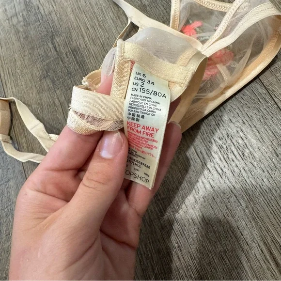 Topshop Floral Embroidered Bra - Cream and Pink - Picture 3 of 3